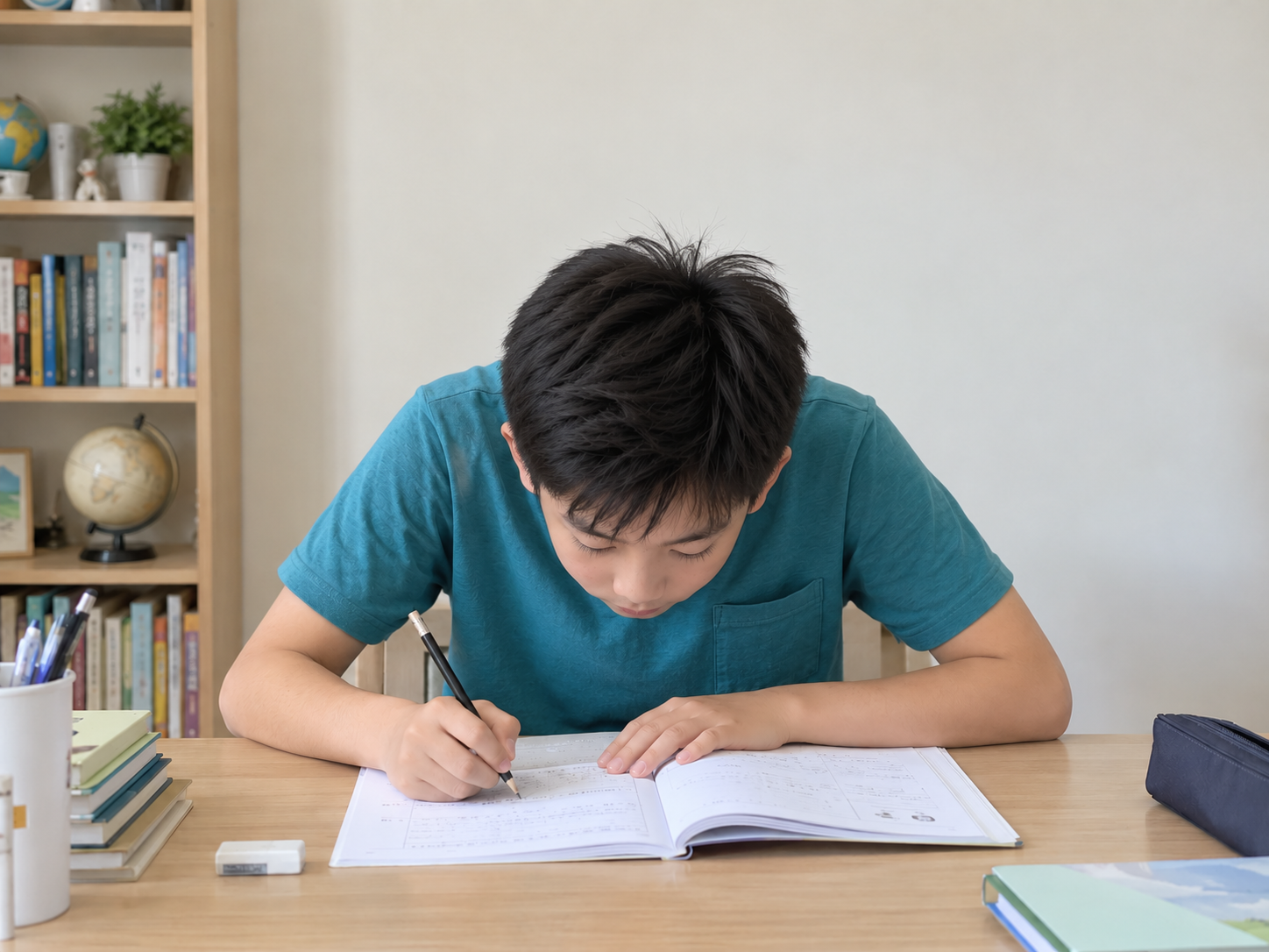 AI生成的学生明显低头图片